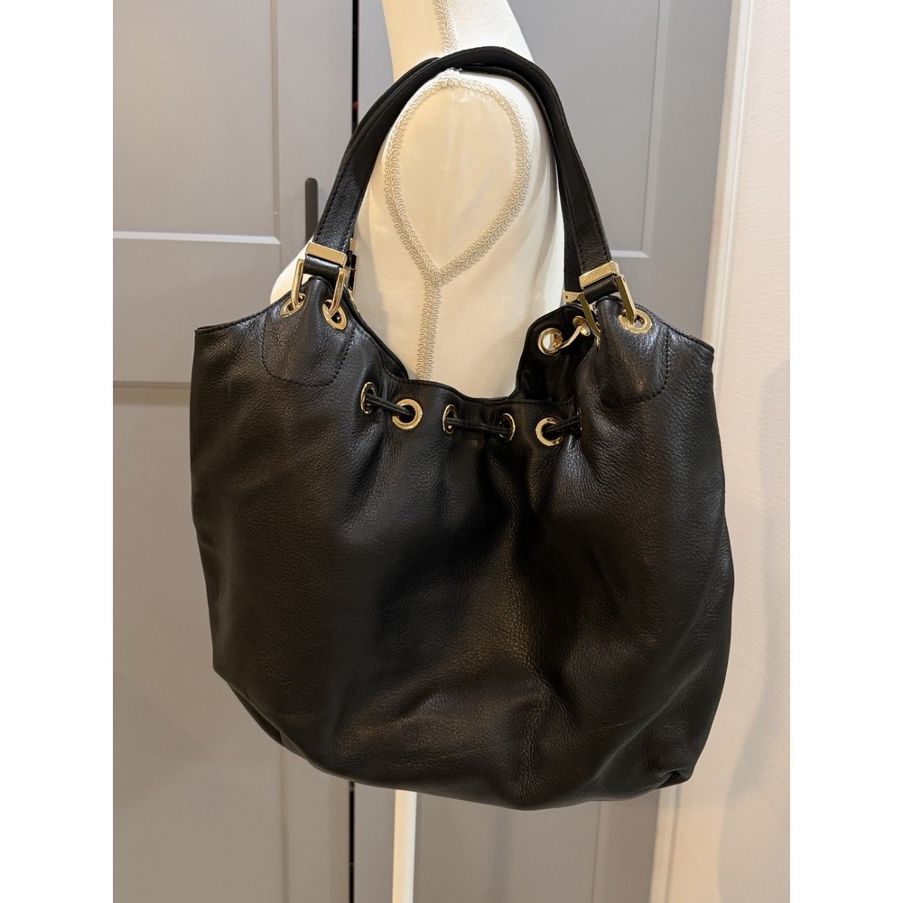Michael Kors Camden Shoulder Bag Tote Tassel Grommet Black Leather Hobo - Picture 5 of 11